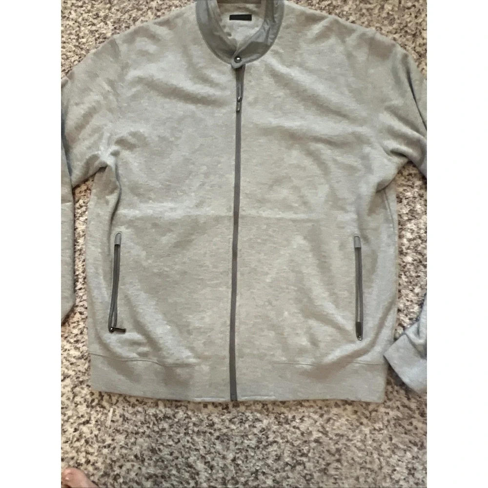 Z Zegna Mens SweatJacket Full Zip Size XXL Light Gray Zip Pockets Polyester